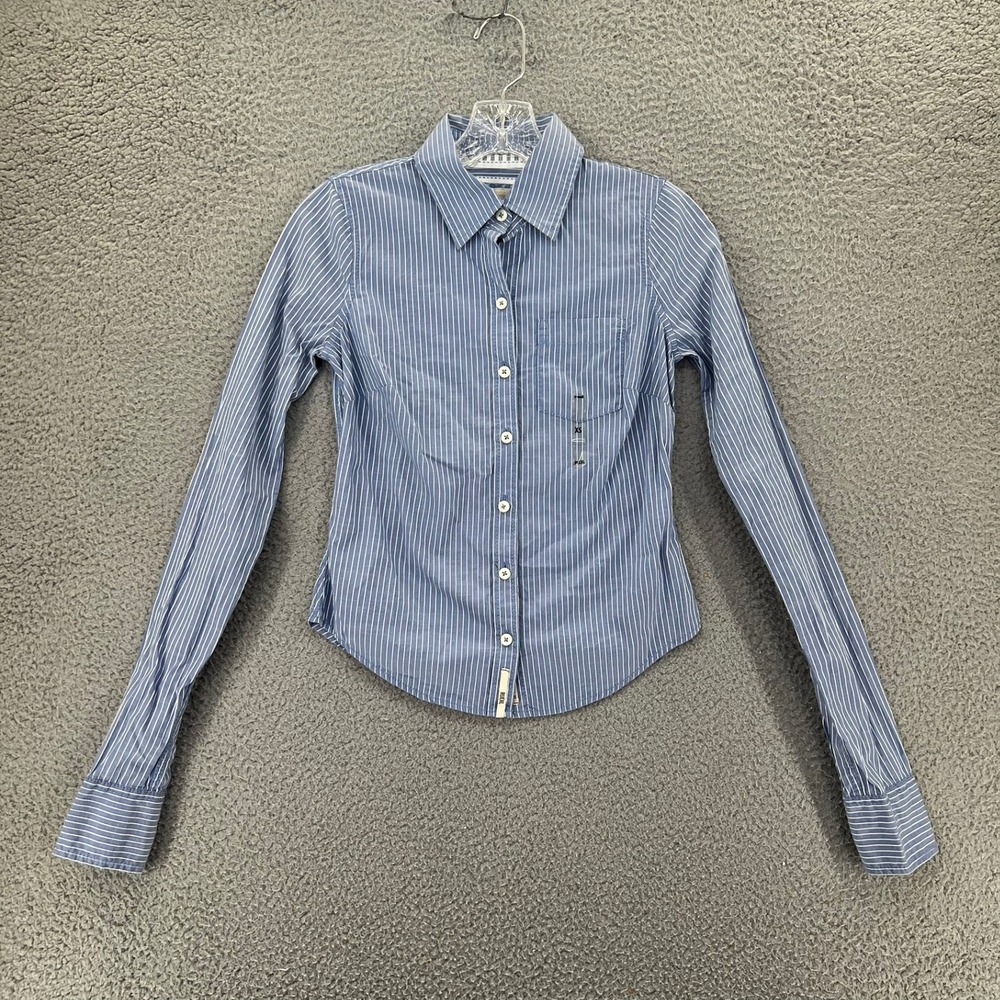 Ruehl No 925 Womens Blue White Pinstripe Button Down Shirt XS NWT 40009294